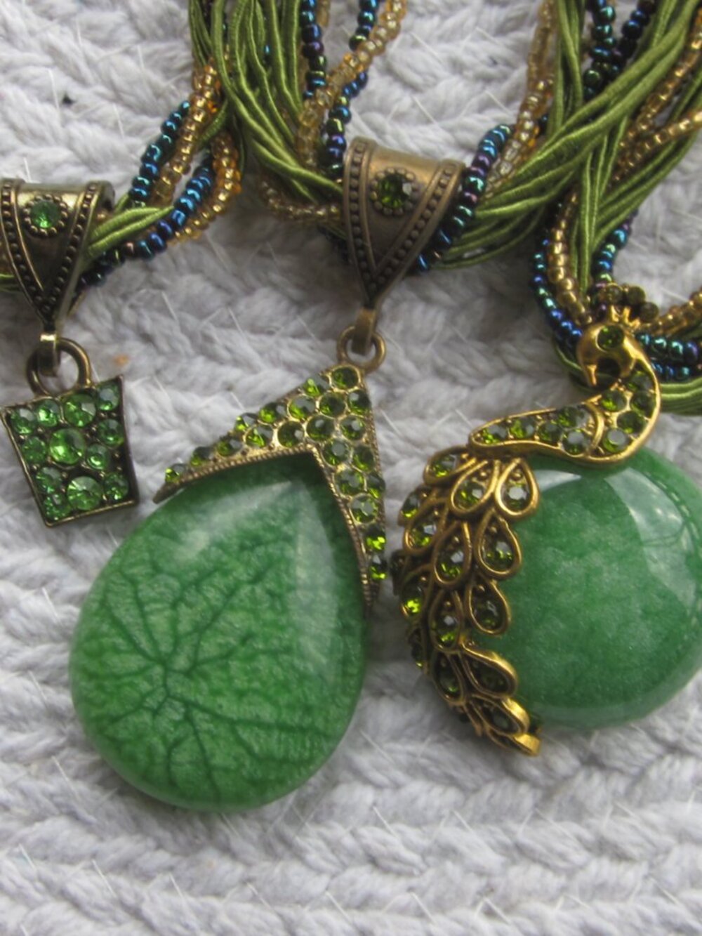 Seed Bead Necklace Bundle Green Blue Gold - Picture 4 of 4